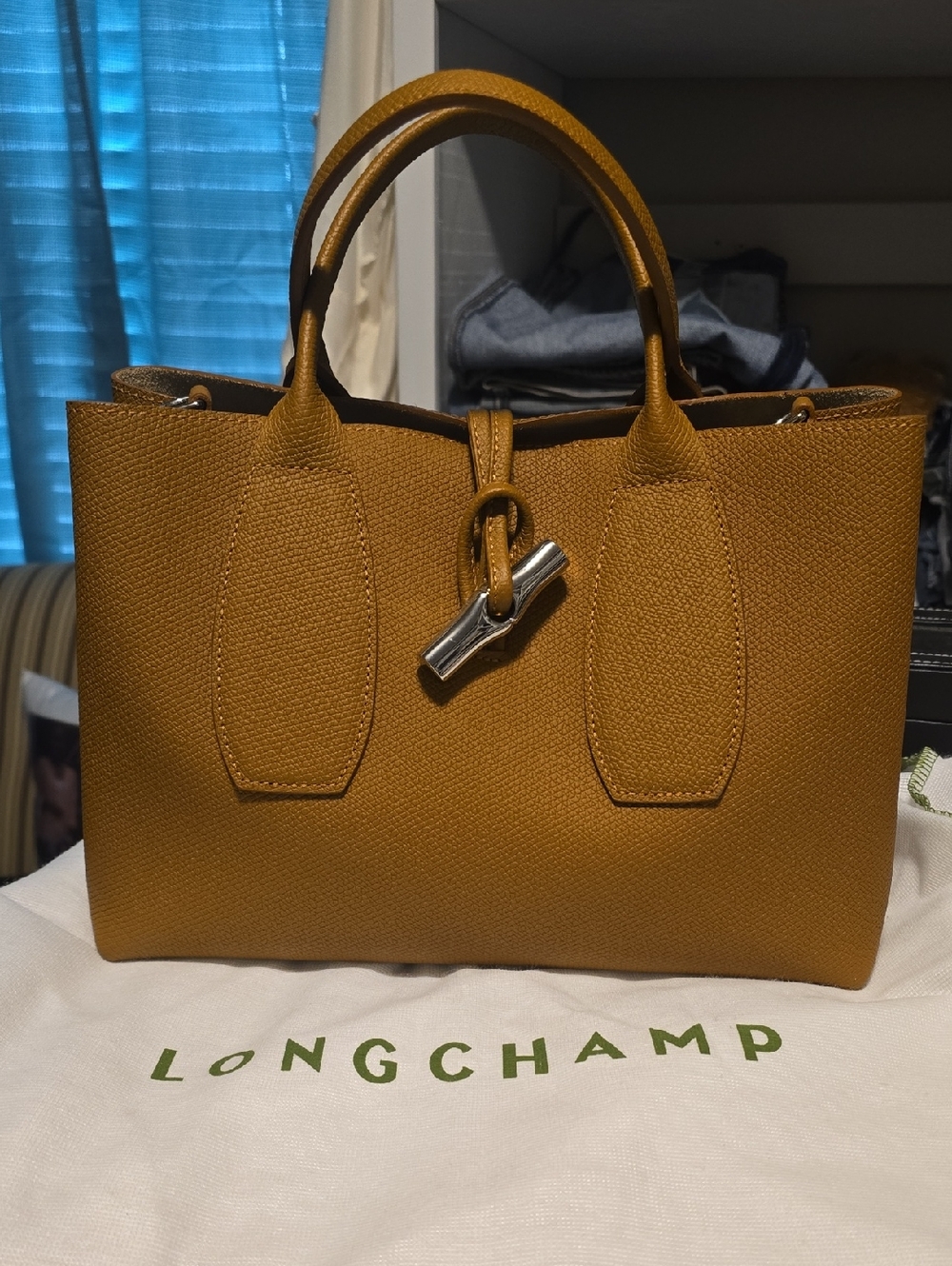Longchamp Ochre Leather Top-Handle Tote